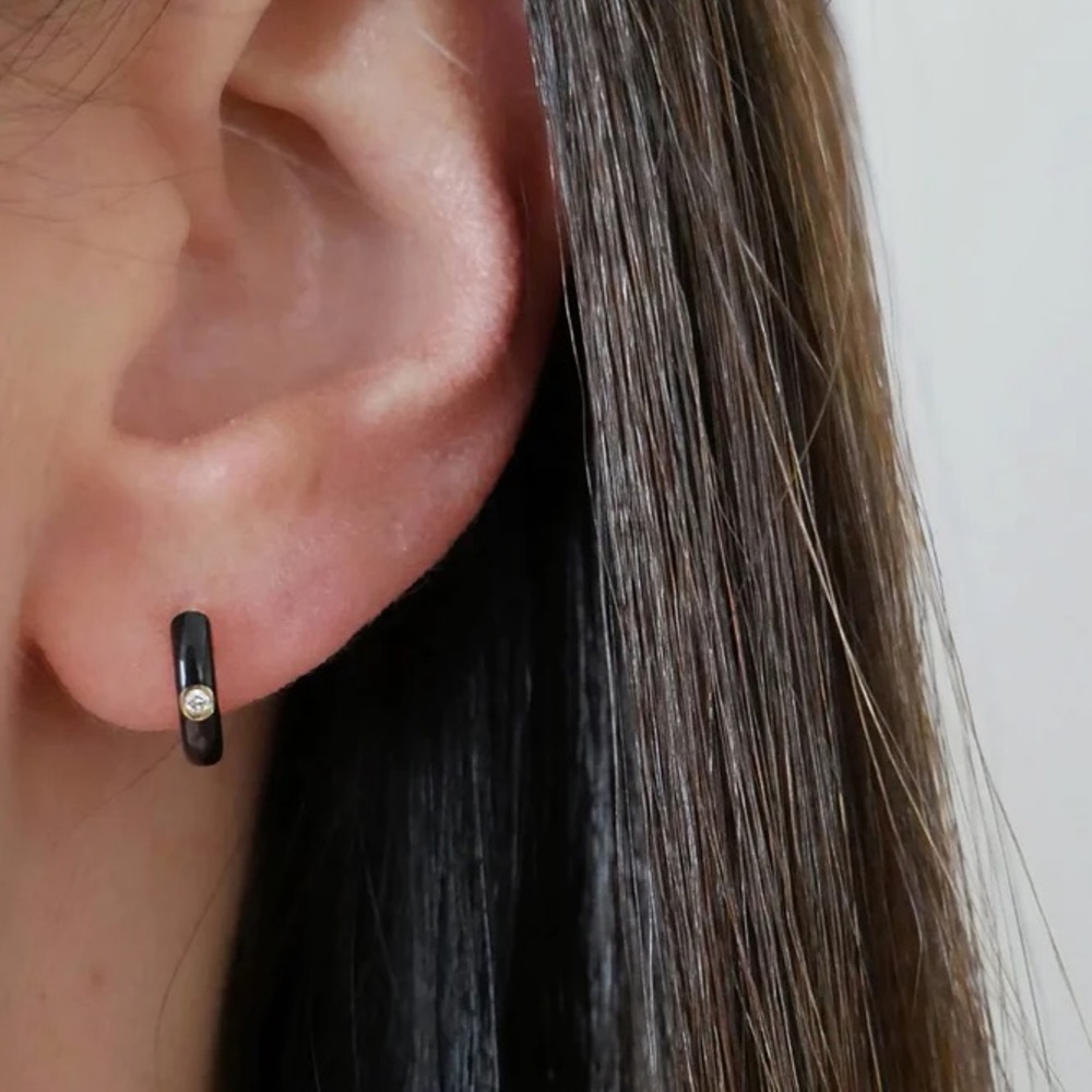 EF Collection black enamel diamond earrings